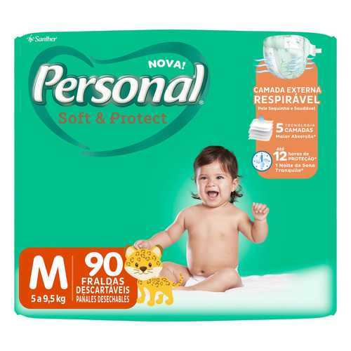 Fralda Descartável Infantil Personal Soft & Protect M Pacote 90 Unidades