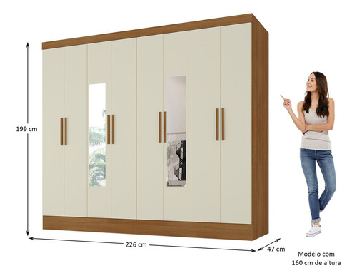 Guarda-roupa Casal 100% Mdf Com Espelho 8 Portas 4 Gavetas