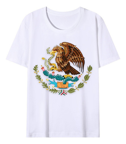 Camisa Blanca Verde Mexicana Emblema Impreso Tee