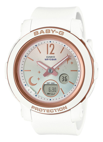 Reloj Mujer Casio Bga-290ds-7adr Baby-g Correa Blanco Bisel Blanco Fondo Plateado