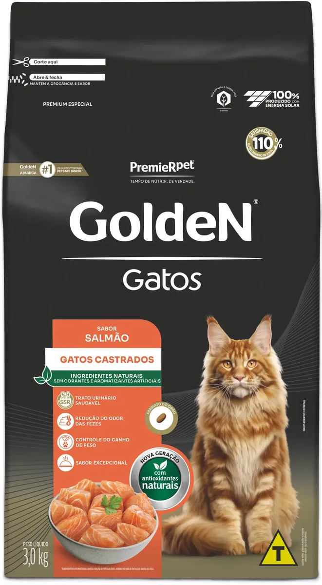 Ração Golden Gatos Adultos Castrados Sabor Salmão 3kg