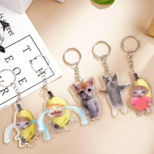 Llavero Meme Gato Banana Cat Llorando Happy Pana Miguel 5pz