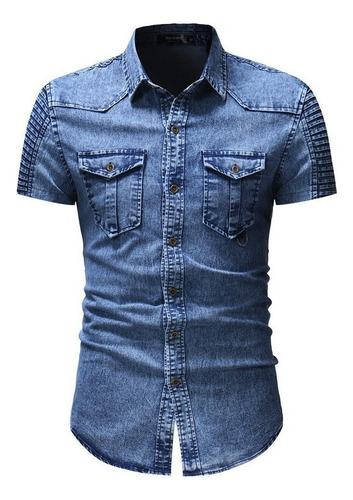 Ropa Casual Para Hombre Camisa De Manga Corta De Mezclilla