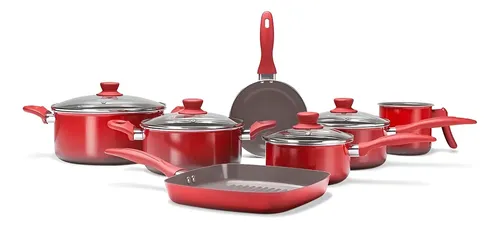 Jogo De Panelas 7 Peças Revst Cerâmico Antiaderente Brinox Vermelho