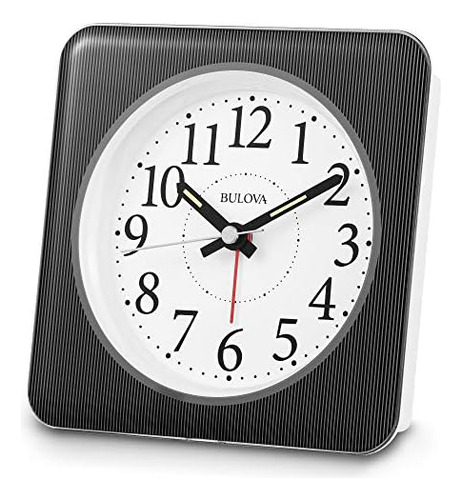 Reloj Despertador Bulova B1869 Ez-view, Caja Blanca Con Raya