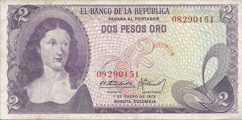 Colombia  2 Pesos Oro 1 De Enero 1972