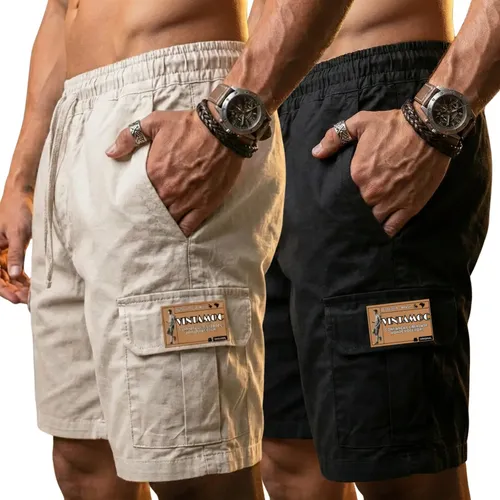 Kit 2 Bermuda Cargo Short Mauricinho Street Brim Lisa Sarja
