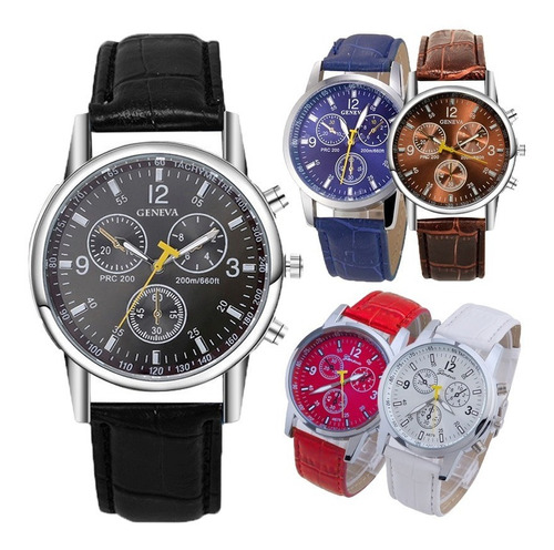 5 Reloj Hombre Geneva Mayoreo Piel Vinil Unisex A155 Lote Color De La Correa Surtido