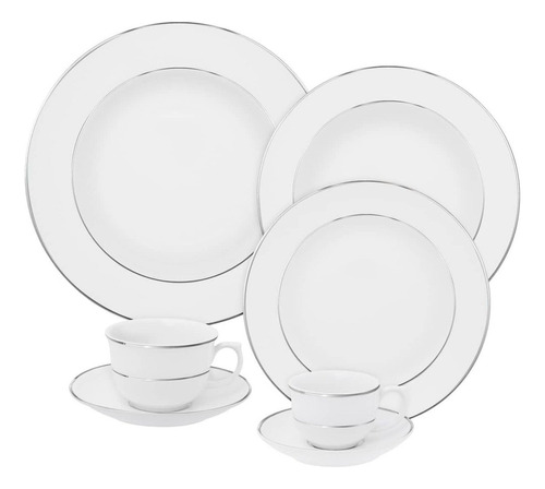 Aparelho De Jantar 42 Pçs Porcelana Oxford Flamingo Diamond Cor Branco