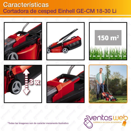 Imagen 4 de 7 de Cortadora De Cesped Inalambrica Sola Einhell 3 Niveles De Corte Hasta 150 M2