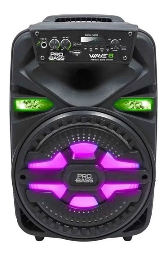 Caixa De Som Ativa Pro Bass Wave 8 Com Bateria E Microfone