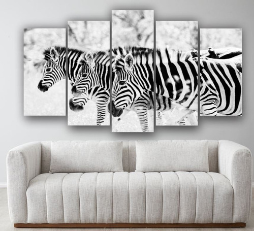 Set De 5 Cuadros Decorativo En Canvas Zebra Animal Arte - 13