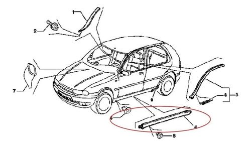 Moldura Exterior Izquierda Zocalo Fiat Palio/ Siena P/ Pinta