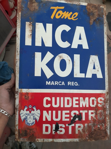 Jt Antigua Publicidad Inka Kola Metal Pared Doble Cara