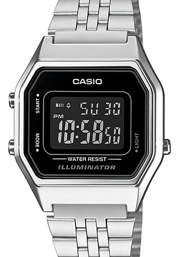 Reloj Casio LA680WA-1BDF vintage plateado para mujer, correa de color plateado