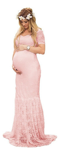 Vestido Embarazada Sesión Fotográfica Rosa Elegantes Largo