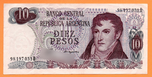 Billete 10 Pesos Ley, Bottero 2361, Año 1976 Mb 