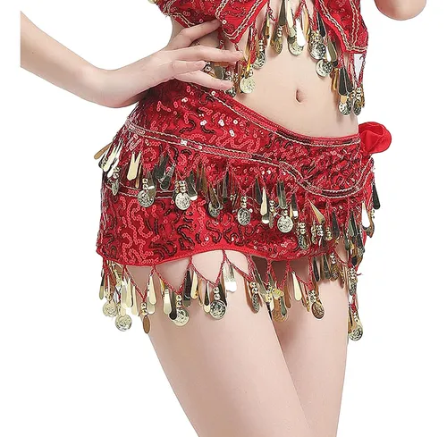 Bufanda A La Cadera Para Danza Del Vientre, Bufanda A Rojo