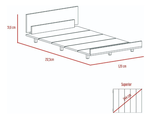 Cama 1,5 Plaza + Comoda 5 Cajones - Miel / Blanco