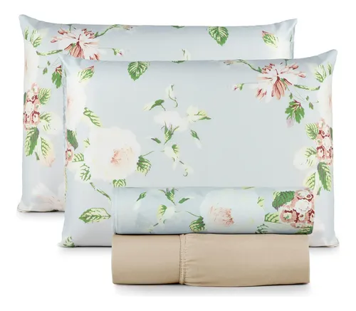 Jogo De Lençol Queen 400 Fios 4 Peças Toque Macio Conforto Floral Confort Estampado