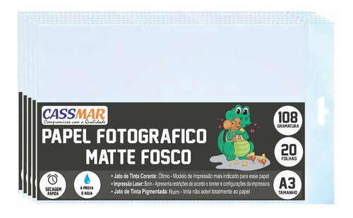 Papel Fotográfico Matte A3 108g Fosco A Prova D Água 100 Fls | MercadoLivre