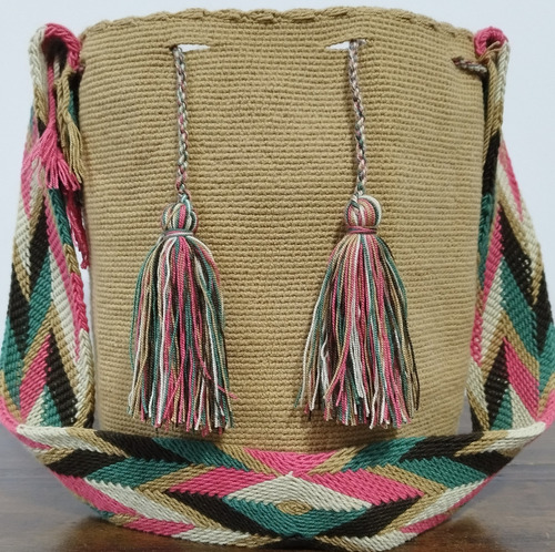 Mochila Wayuu Caqui Grande Original Tejidas A Mano 