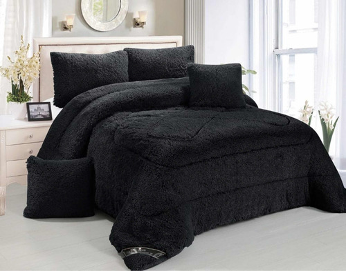 Tendido Ovejero Peludo Unicolor Cama Doble (140x190)