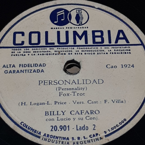 Pasta Billy Cafaro Con Lucio Columbia C335