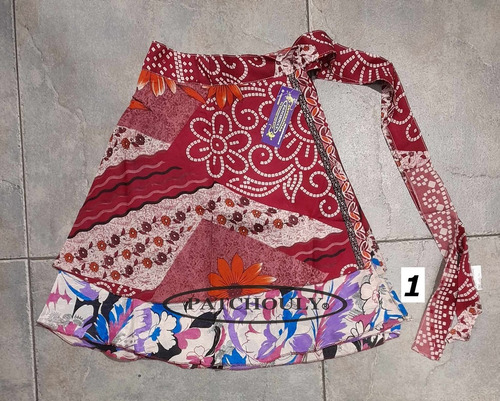 Pollera Mini Mil Formas Seda Hindú Estampada Doble Capa