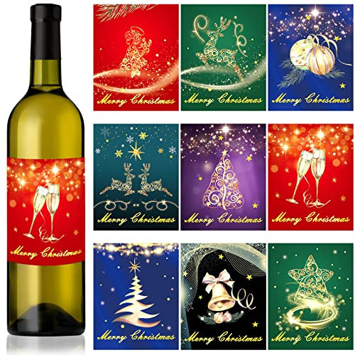 Etiquetas De Botellas De Vino Foil Dorado Navidad 54 Pi...