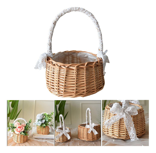 Djjshaoke 3- Cesta De Ratán For Pascua Con Flores De Mimbre