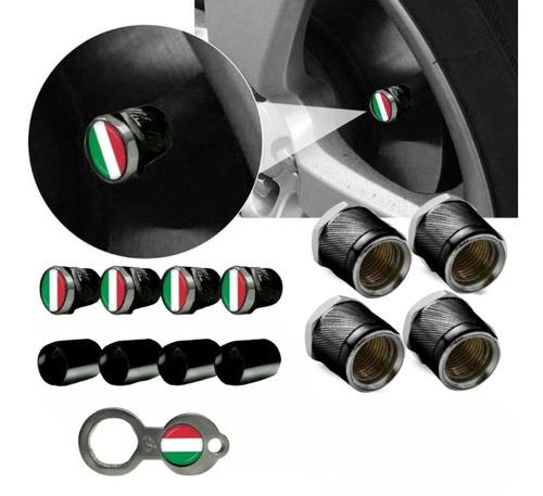 Bico Pneu Roda Válvula Antifurto Bandeira Italia Metal Preto