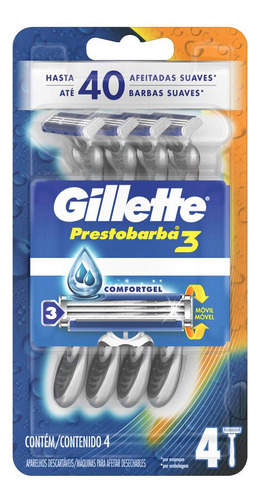 Barbeador Gillette Prestobarba3 Comfortgel 4 un