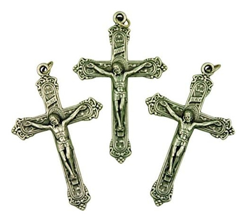 Lot Of 3 Silver Tone Fleur De Lis Cross 2 Inch Fancy Cr...