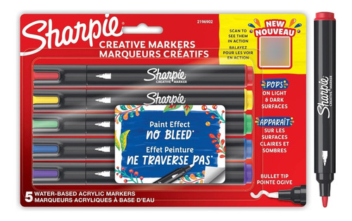 Set De 5 Marcadores Punta Redonda - Sharpie Acrylic - 2 Mm
