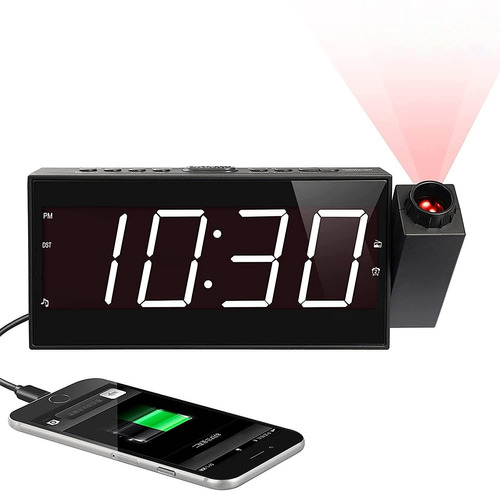 Reloj Despertador De Proyección Para Dormitorio: Radio...