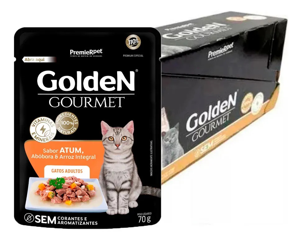 Kit 20 Ração Úmida Sachê Golden Gourmet Gato Adulto Atum 70g