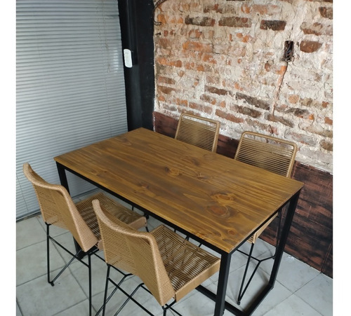 Imagen 3 de 5 de Mesa 140x80 Industrial + 4 Sillas Tulum Hierro Madera
