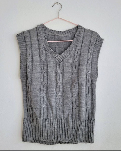 Chaleco Hilo Gris Escote En V Talle S