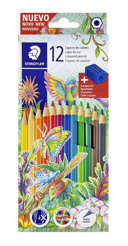 Imagen 1 de 4 de Pinturitas Staedtler 12 Lapices Colores Escolares +sacapunta