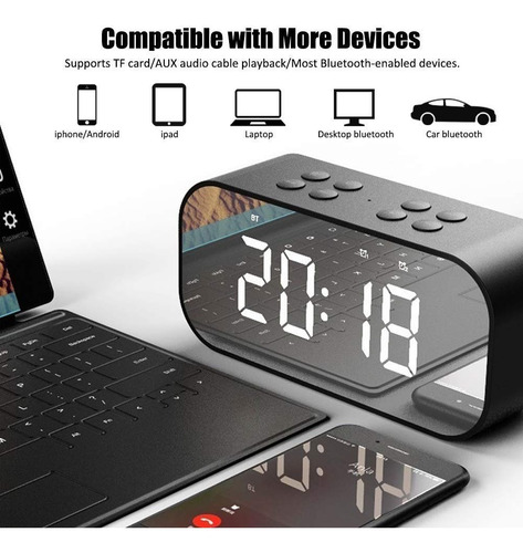 Imagen 7 de 9 de Reloj Despertador Digital Bocina Bluetooth Negro