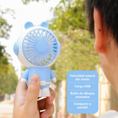 Mini Ventilador Astronauta De Mano Portátil Usb Recargable 8.5 Cm N/a Verde Blanco Plástico 4