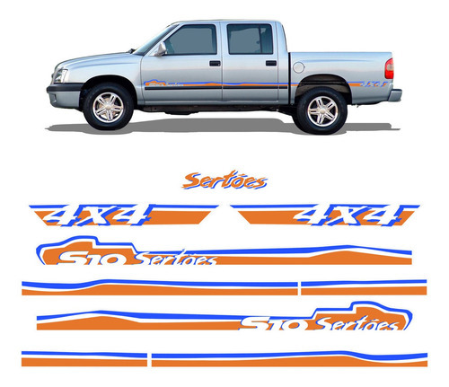 Faixas Adesivos Chevrolet S10 Sertões 04/2005 Laranja E Azul