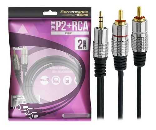 Cabo De Audio P2 X 2 Rca 2m Profissional Plug Metal 2 Metros