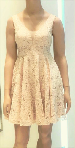Vestido Fiesta Corto Encaje Claro Escote V 2xl Sabah Desing