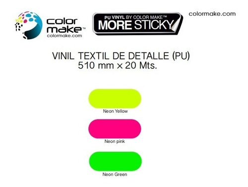 Vinil Textil De Detalle Colormake More Sticky Neon 5 Metros