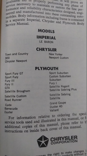 Manual De Servicio Chasis Imperial Chrysler Plymouth 1971 (Usado)