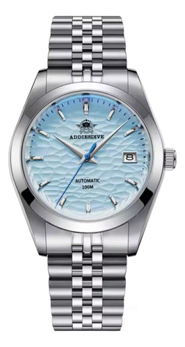 Reloj Addiesdive Ad2118 Zafiro Nh35a Snowflake 10 Bar 39mm Acero Acero Azul Claro