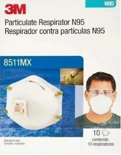 Respirador Cubrebocas 3m 8511 Con Válvula Y Filtro Caja 10pz