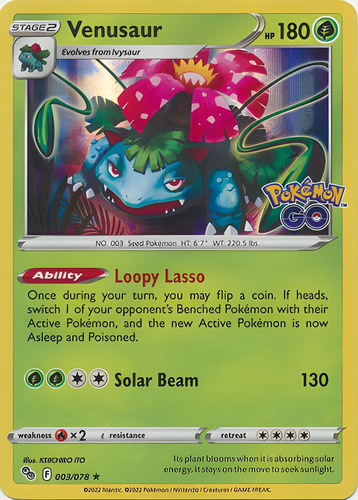 Pokemon Go Tcg Carta Venusaur - 003/078 - Holo Rara